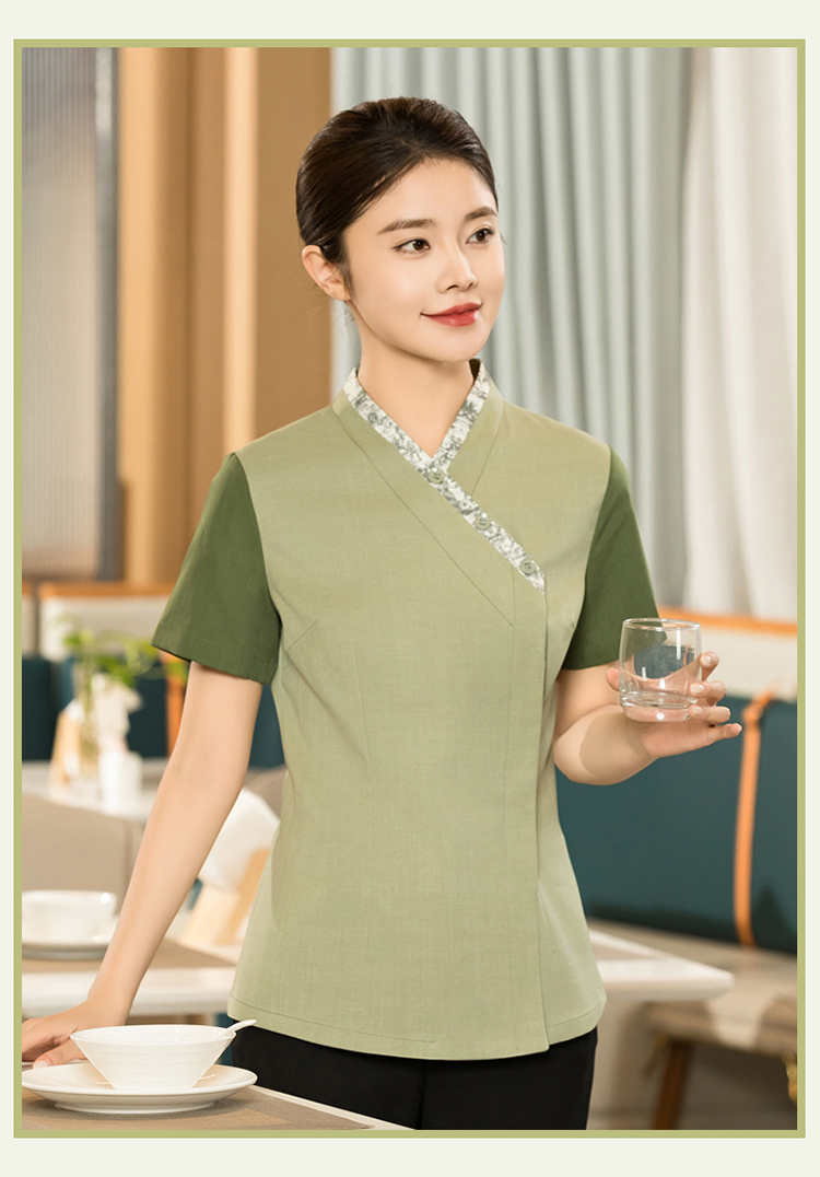 Chinese restaurant oblique collar lace waiter short-sleeved work clothes H01-2024-10 women clothing