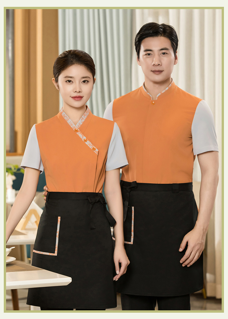 Chinese restaurant oblique collar lace waiter short-sleeved work clothes H01-2024-10 men clothing