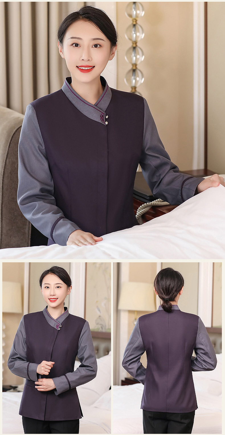 Collar flower cleaning work clothes long-sleeved tops for women H19-164-166