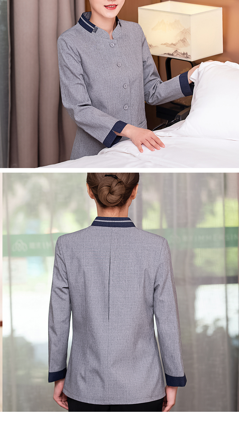 Collar flower hotel long-sleeved cleaning work clothes H10-22006 female