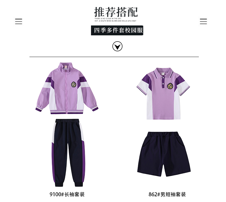 New purple primary and secondary school students sportswear class uniform school uniform set 215-9100 (including badge)