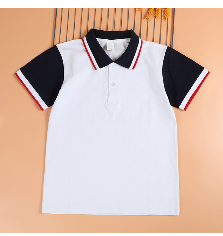 Boys and girls primary and secondary school students class uniform polo shirt long sleeve cotton white T-shirt G08-3680