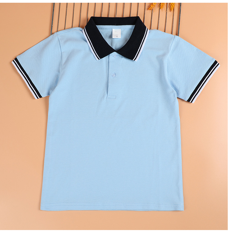 Boys and girls primary and secondary school students class uniform polo shirt long sleeve cotton white T-shirt G08-3680