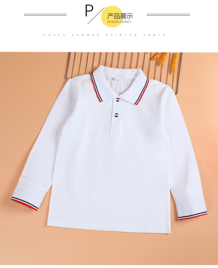 Children clothing for middle and large children, elementary school students, school uniforms, class uniforms, sportswear, long-sleeved white T-shirts, POLO shirts, tops G08-454526842