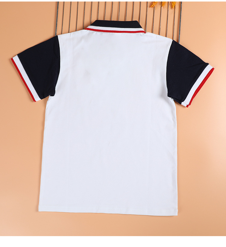 Middle and large children primary school student school uniform short-sleeved POLO shirt white shirt blue sleeves garden uniform class uniform G08-PL8040