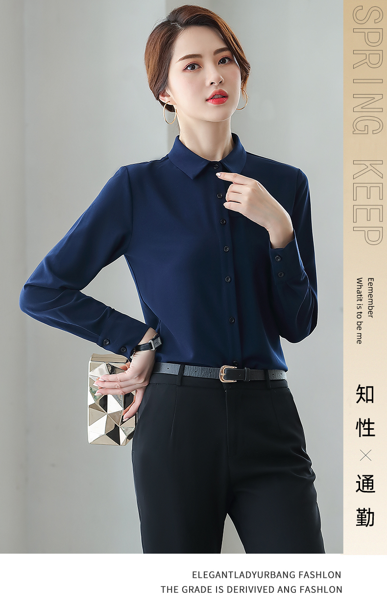 Temperament slim fit professional wear long-sleeved lapel shirt 104-Q6126 long-sleeved shirt top