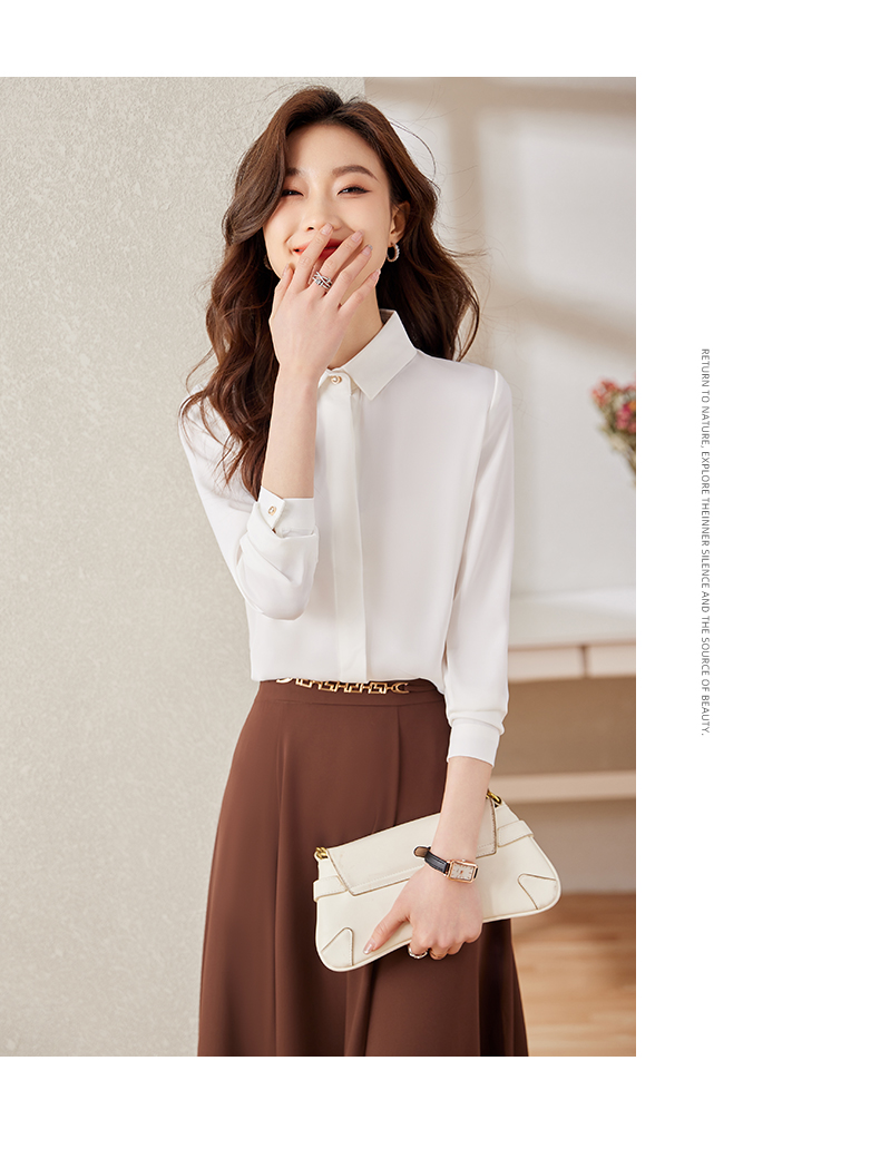 Spring and summer temperament professional solid color long-sleeved lapel shirt 104-Q6130 long-sleeved shirt top