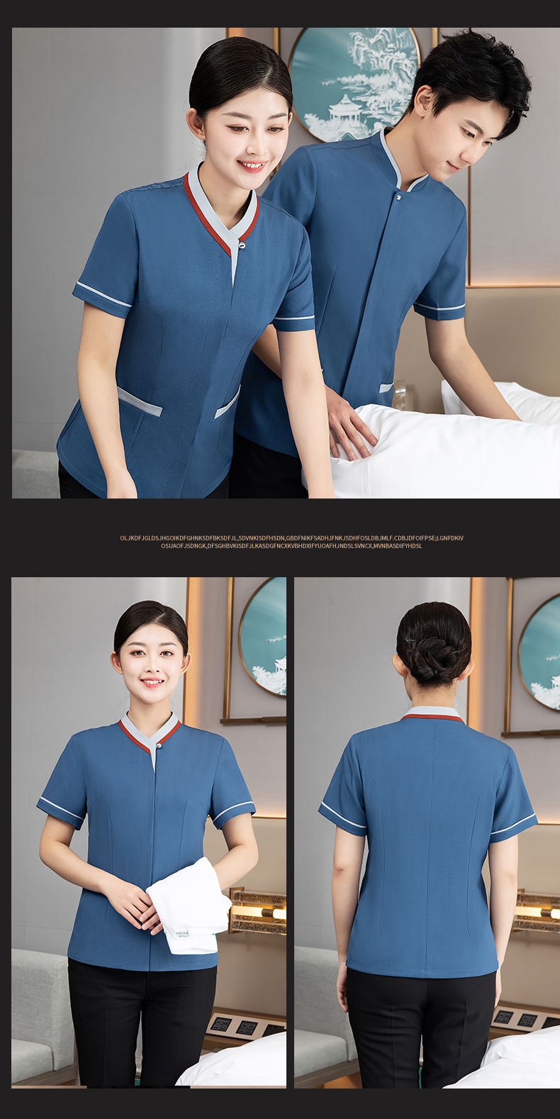 Hotel room short-sleeved cleaning top H27-color triangle women