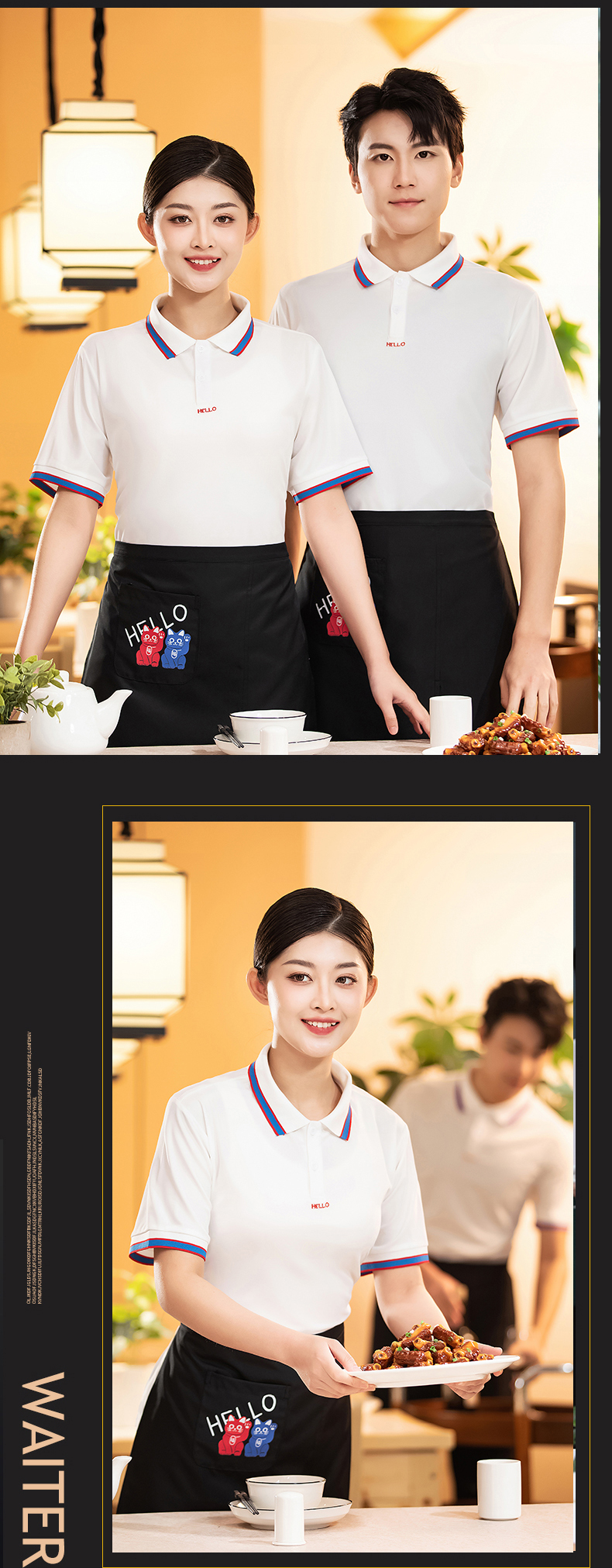 Chinese restaurant waiter short-sleeved top H27-red striped T-shirt