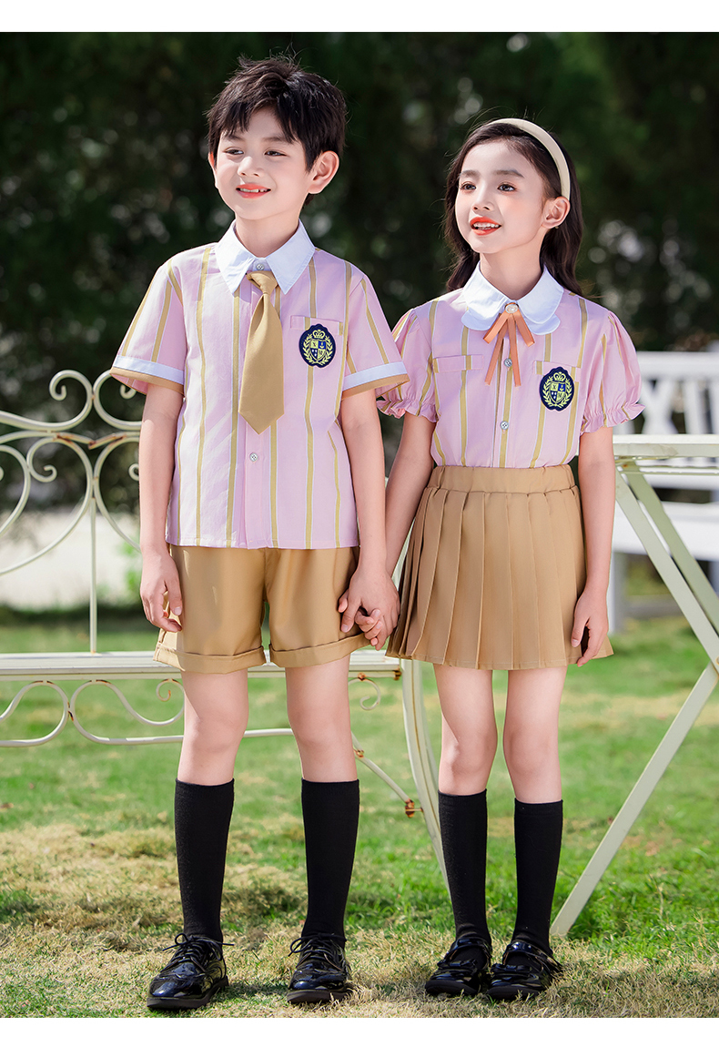 Comfortable and wear-resistant pink striped campus British style school uniform suit 215-900