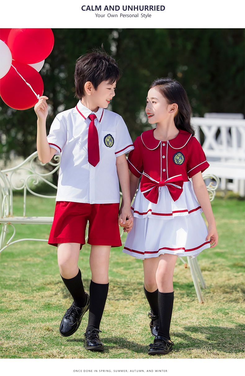 Soft and natural red and white lapel school uniform suit 215-905+911