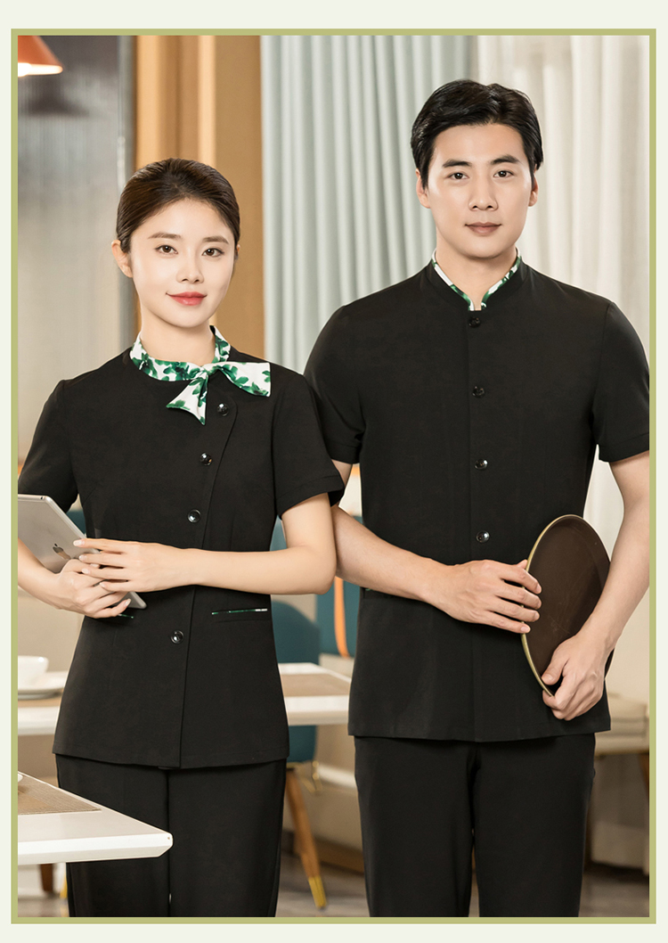 Chinese style floating collar light sweat-absorbent waiter short-sleeved work clothes H01-2024-9 men