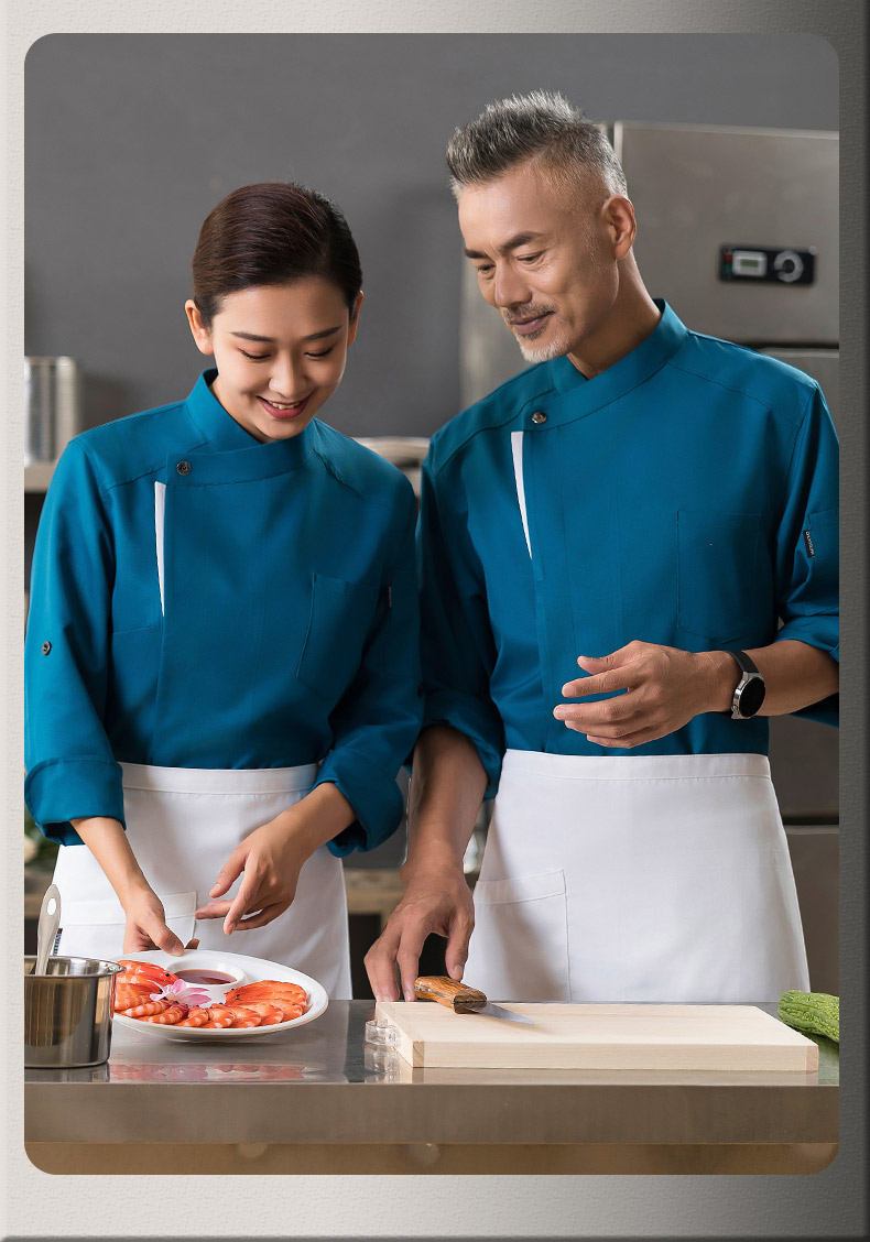 Gray edge snap button long sleeve chef uniform top H01-22102