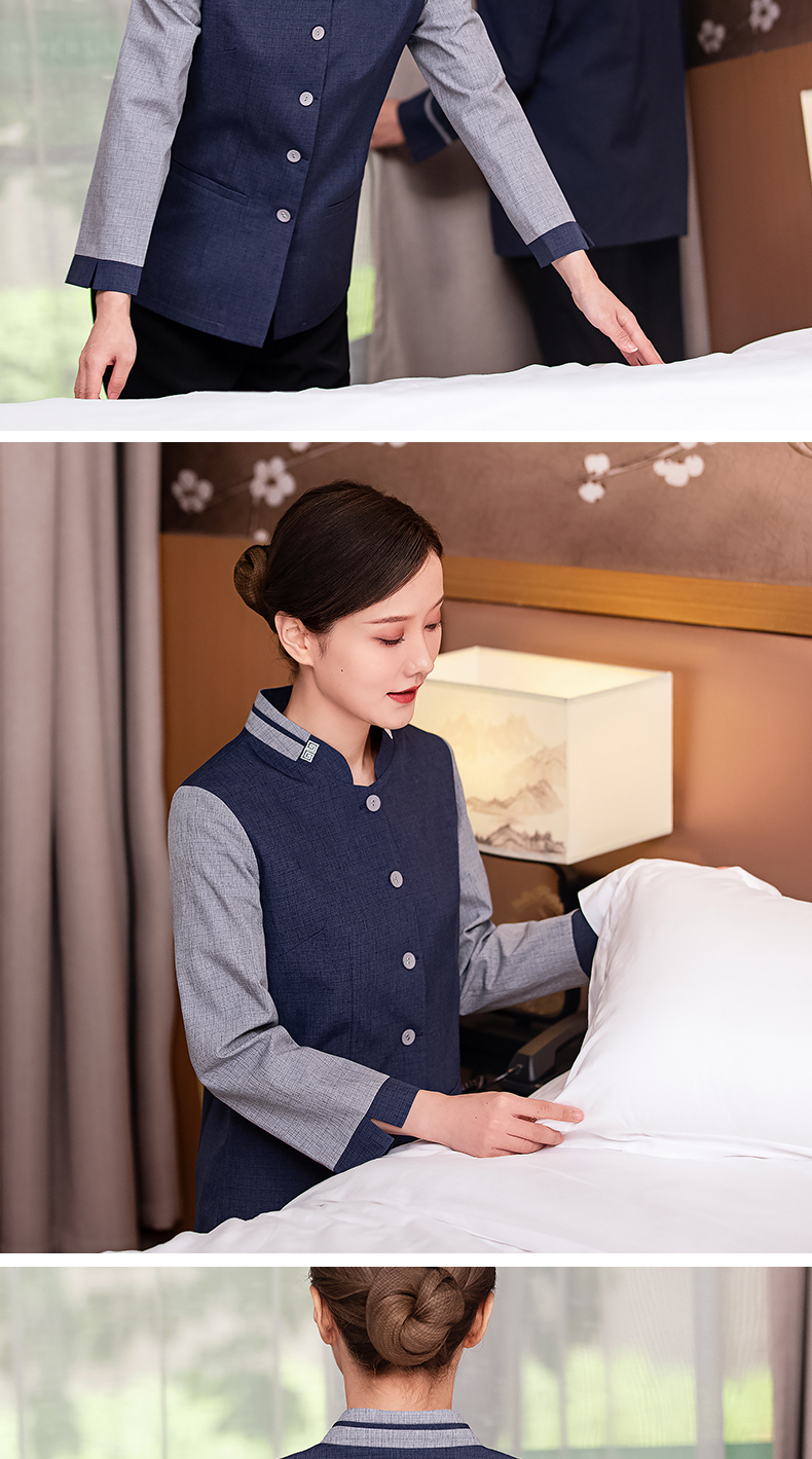 Collar flower hotel long-sleeved cleaning work clothes H10-22006 female