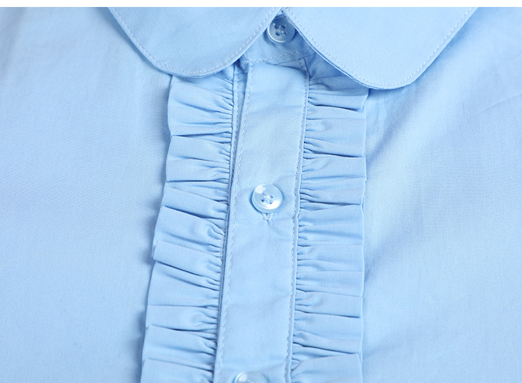 Girls Lace Placket Shirt Short Sleeve White Cotton Sky Blue Top G08-NT007