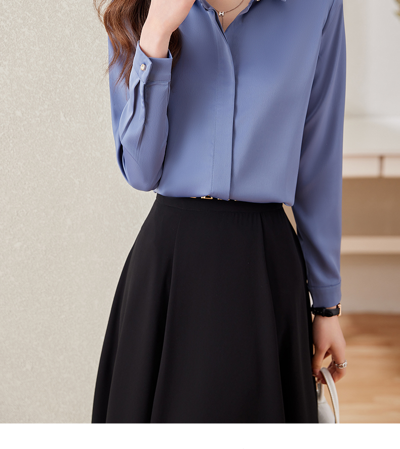 Spring and summer temperament professional solid color long-sleeved lapel shirt 104-Q6130 long-sleeved shirt top