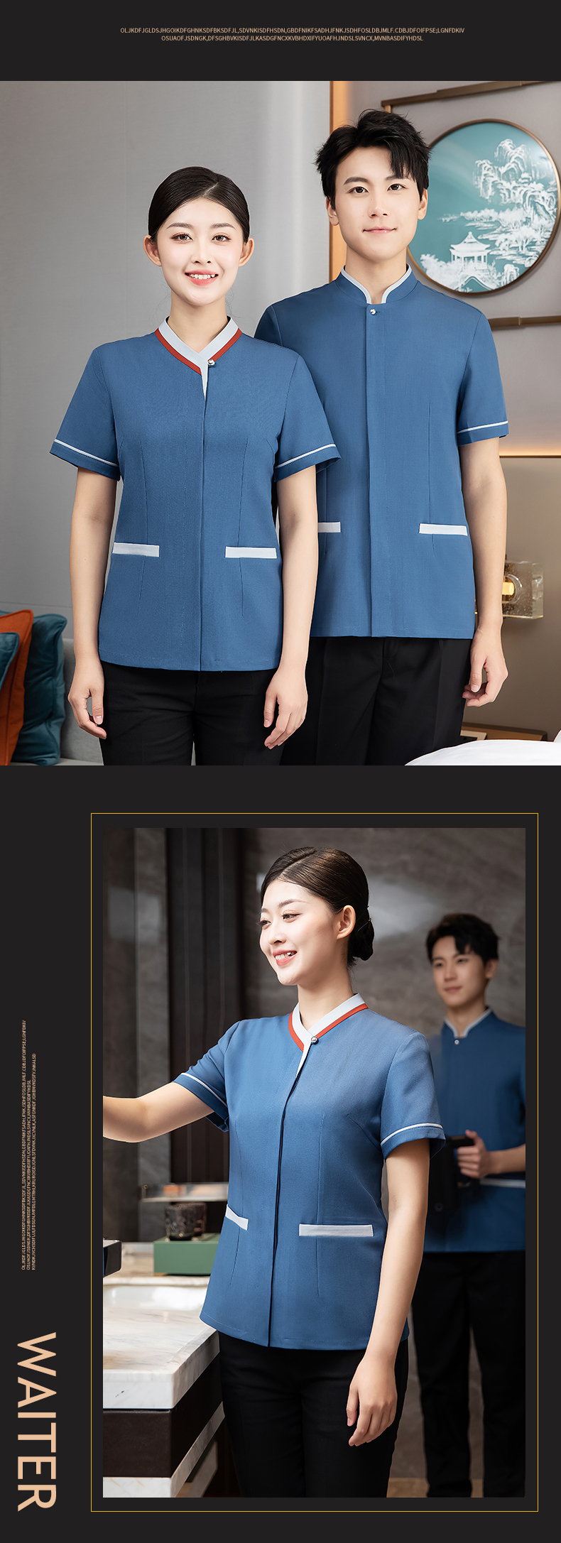 Hotel room short-sleeved cleaning top H27-color triangle women