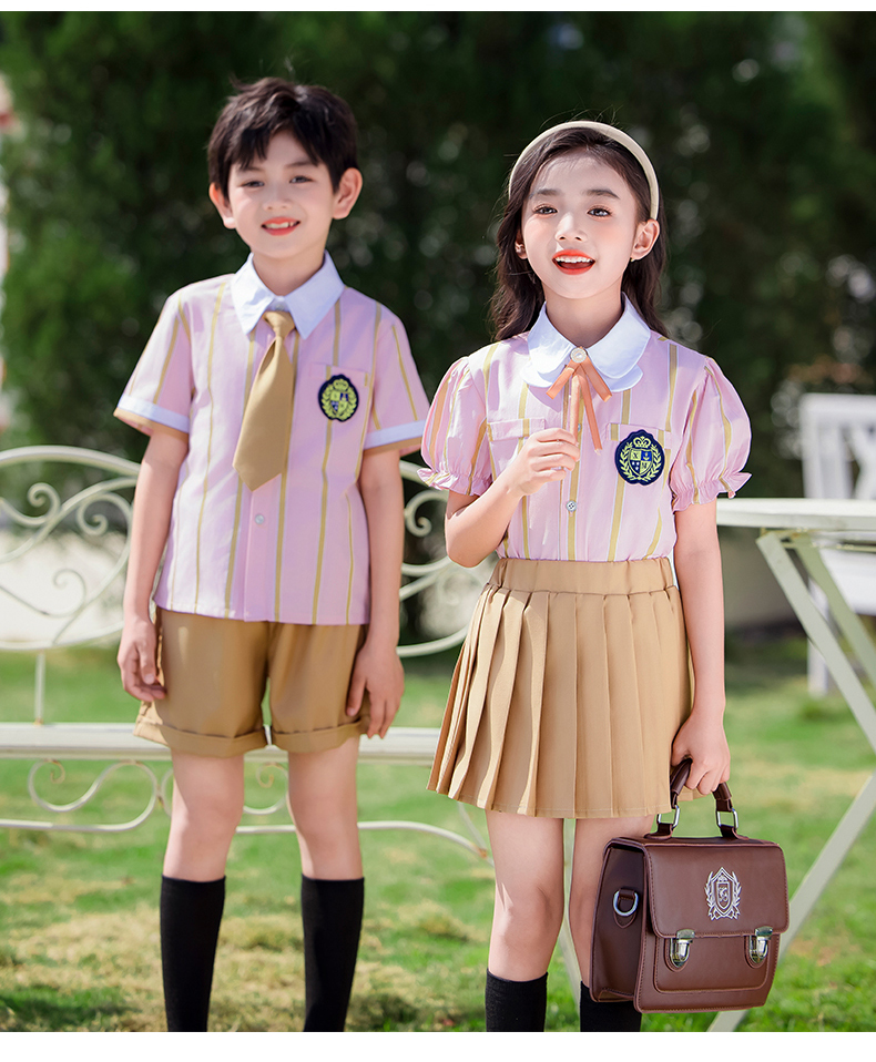 Comfortable and wear-resistant pink striped campus British style school uniform suit 215-900