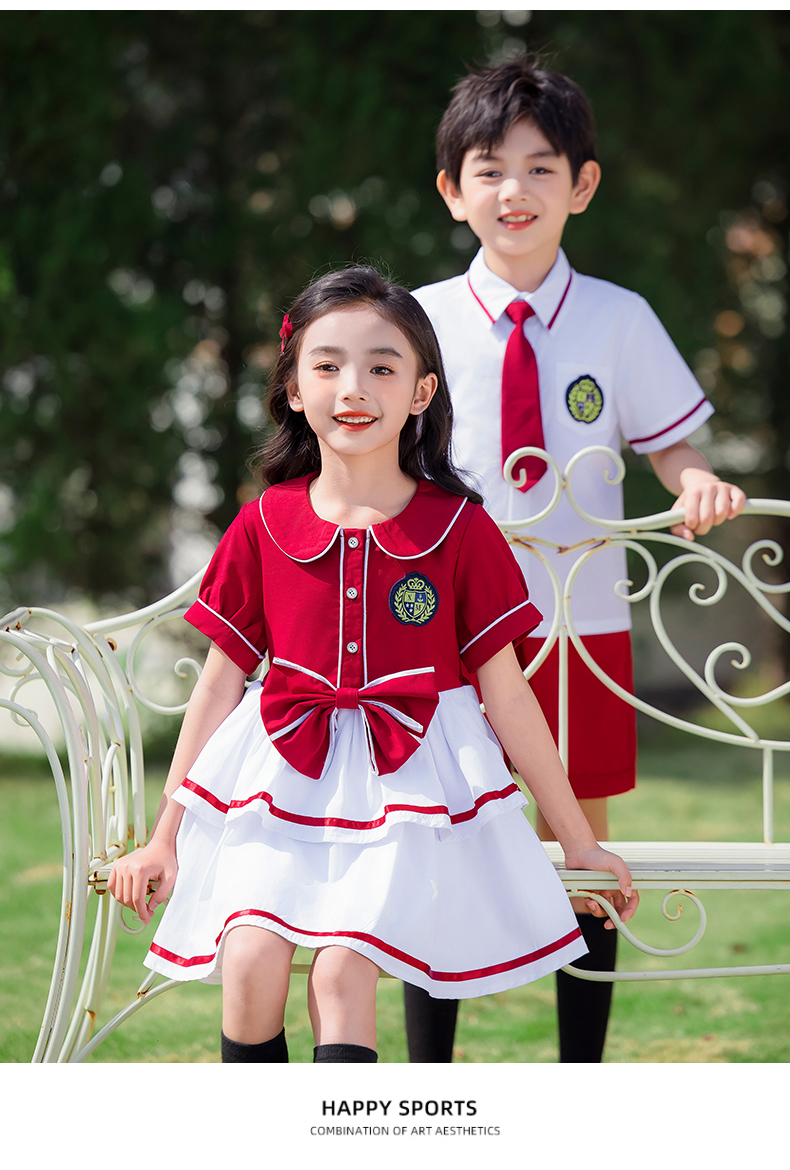 Soft and natural red and white lapel school uniform suit 215-905+911