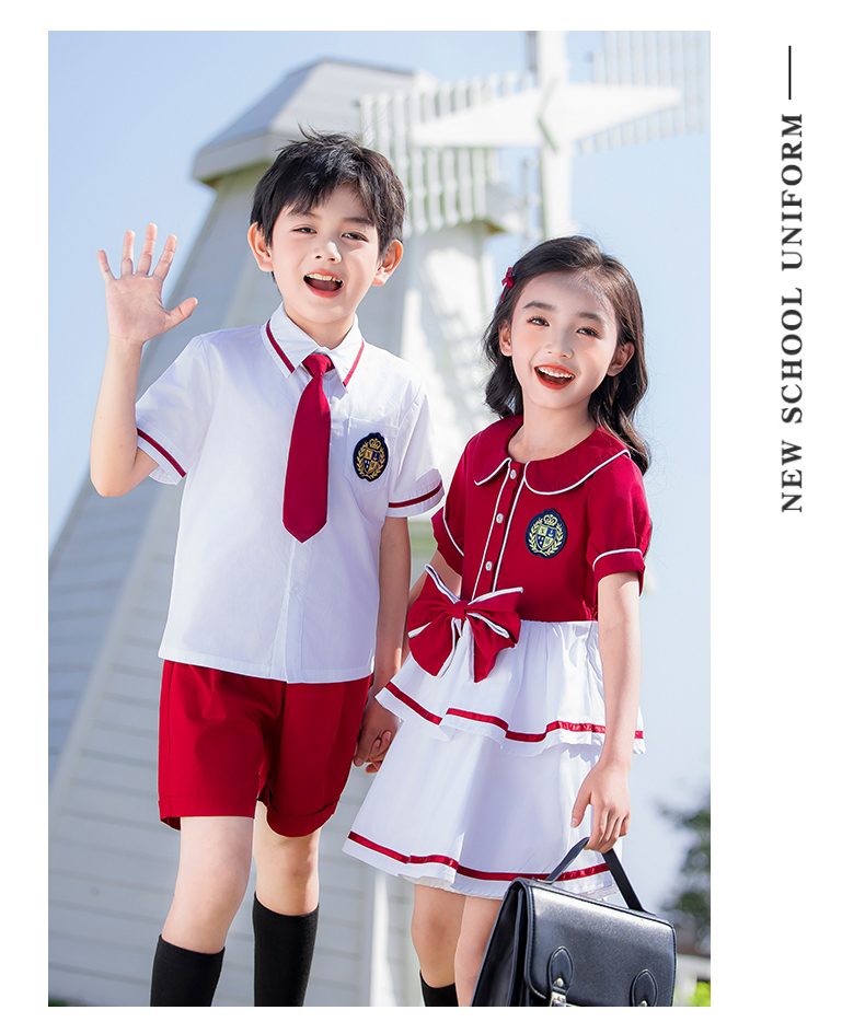 Soft and natural red and white lapel school uniform suit 215-905+911