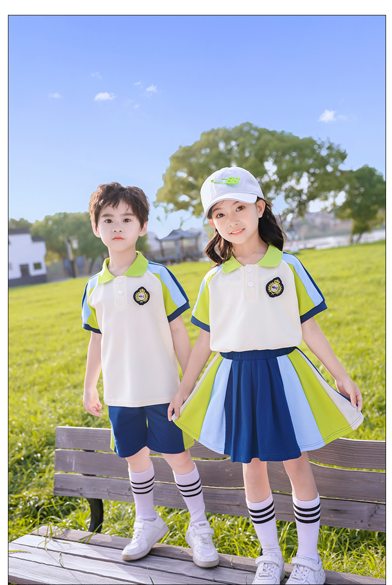 Beige color matching sports style primary and secondary school students school uniform short-sleeved suit 209-XK2306