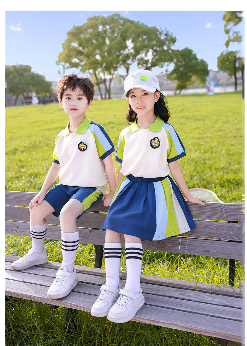 Beige color matching sports style primary and secondary school students school uniform short-sleeved suit 209-XK2306