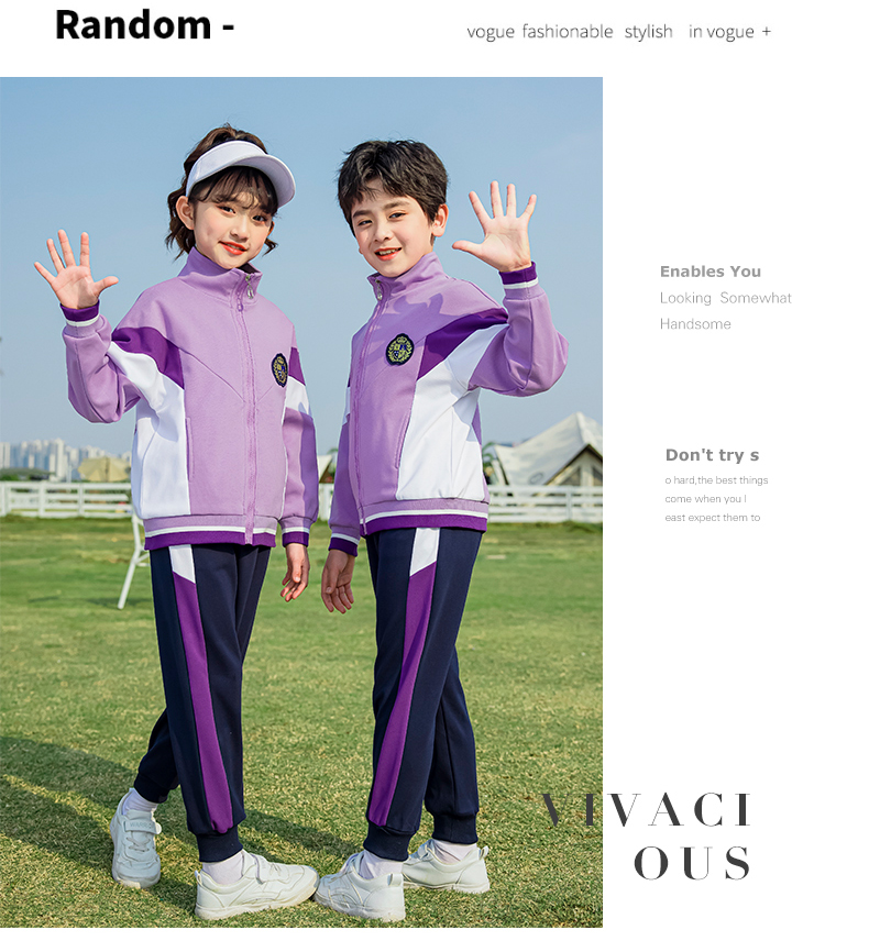 New purple primary and secondary school students sportswear class uniform school uniform set 215-9100 (including badge)