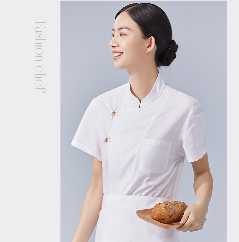 Polyester cotton restaurant hotel short-sleeved chef uniform top H15-HX301