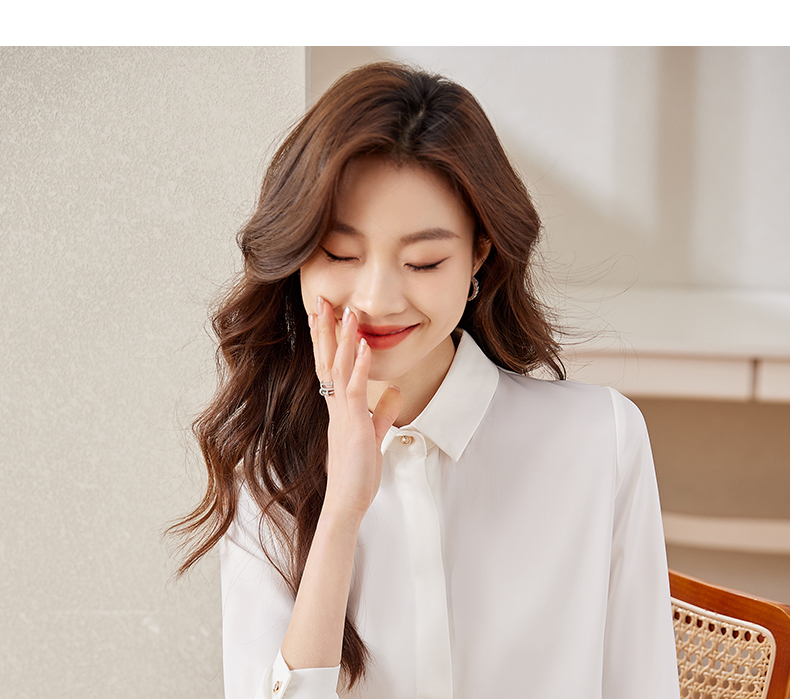 Spring and summer temperament professional solid color long-sleeved lapel shirt 104-Q6130 long-sleeved shirt top