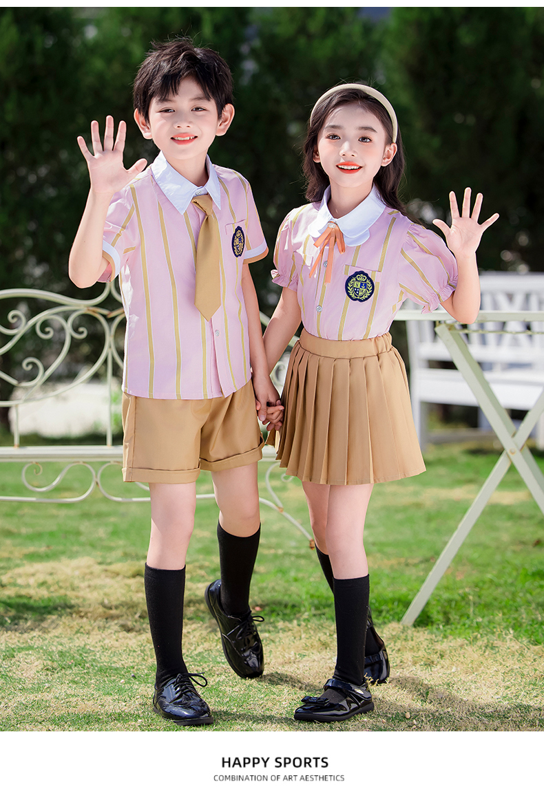 Comfortable and wear-resistant pink striped campus British style school uniform suit 215-900