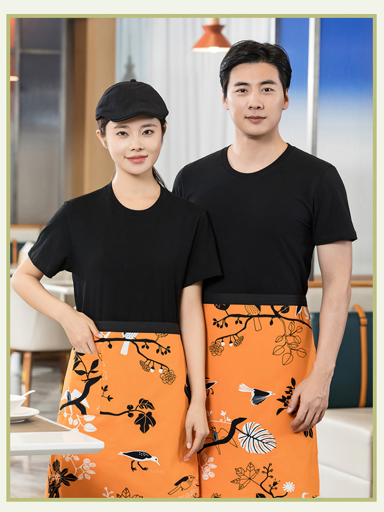 200g combed cotton soft skin-friendly round neck T-shirt waiter work clothes H01-2024-04