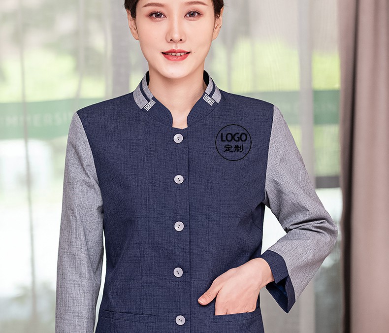 Collar flower hotel long-sleeved cleaning work clothes H10-22006 female