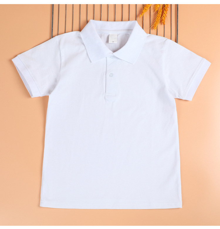 Boys and girls primary and secondary school students class uniform polo shirt long sleeve cotton white T-shirt G08-3680