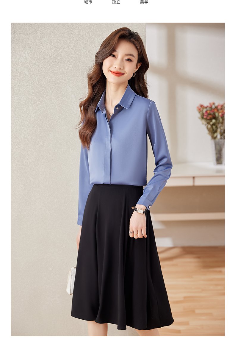 Spring and summer temperament professional solid color long-sleeved lapel shirt 104-Q6130 long-sleeved shirt top