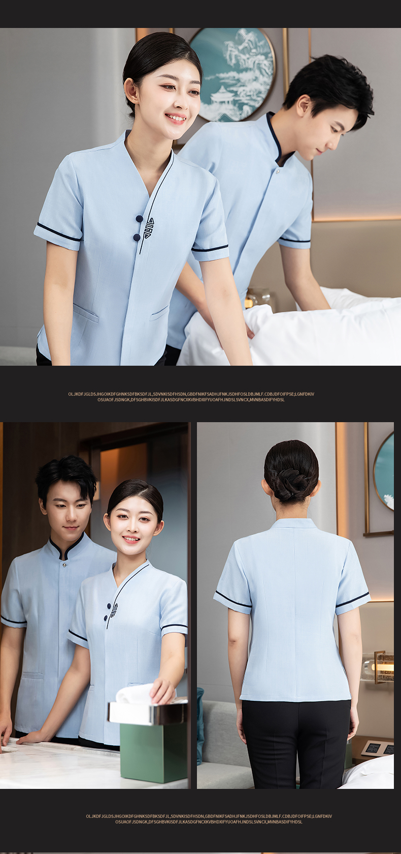 Hotel restaurant short-sleeved cleaning top H27-Double Happiness Women