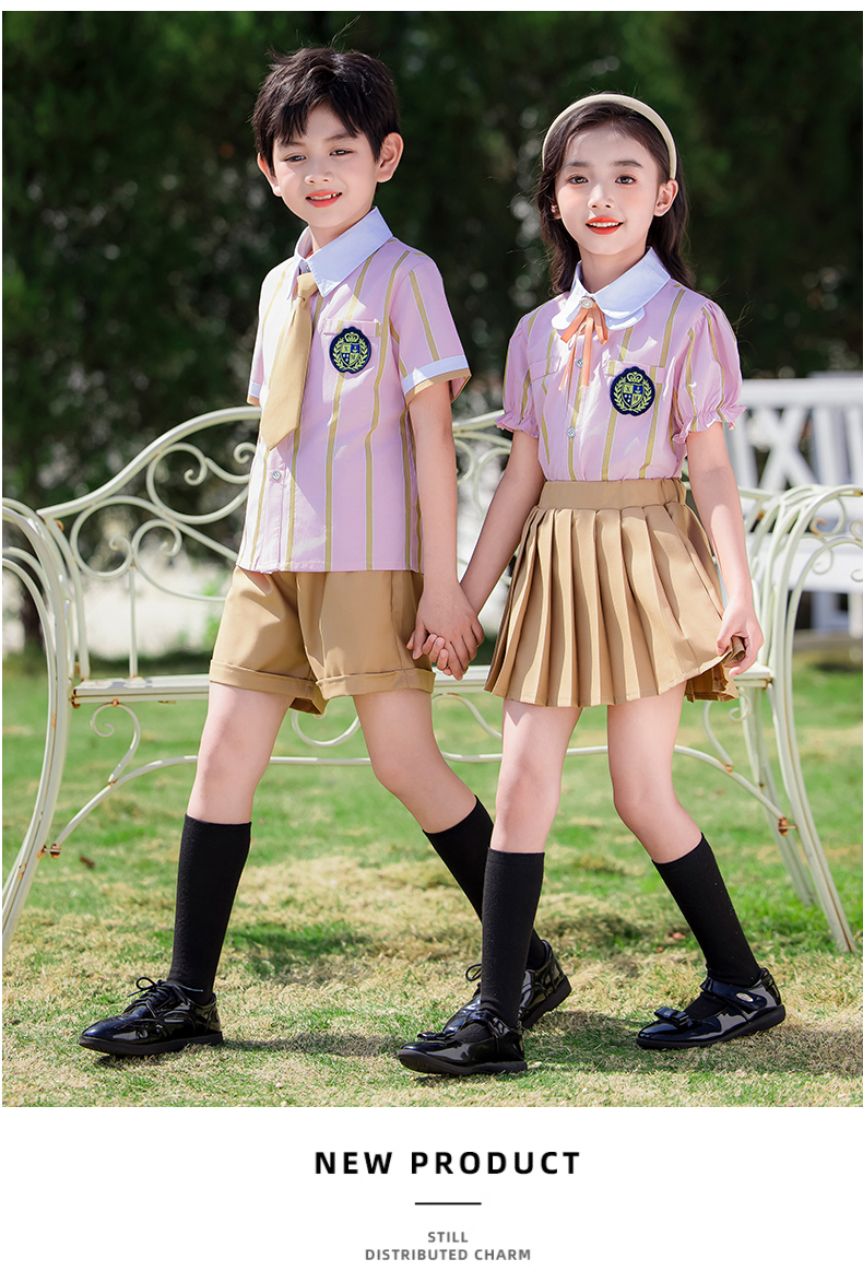 Comfortable and wear-resistant pink striped campus British style school uniform suit 215-900