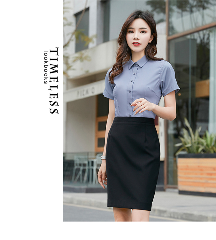 Business commuting bamboo fiber small collar short-sleeved shirt female 180-000 female short-sleeved