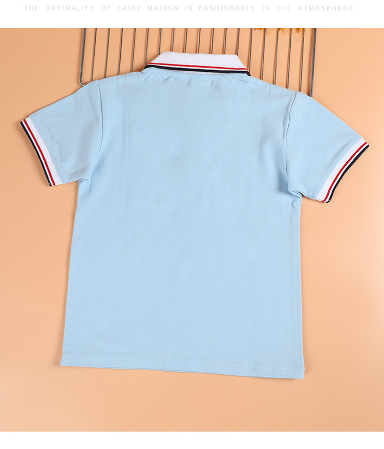 Boys and girls primary and secondary school uniform short-sleeved POLO shirt light blue half-sleeved T-shirt sportswear G08-PL8009