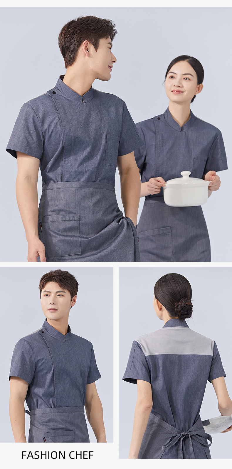 Polyester cotton restaurant kitchen short-sleeved chef uniform top H15-HX302