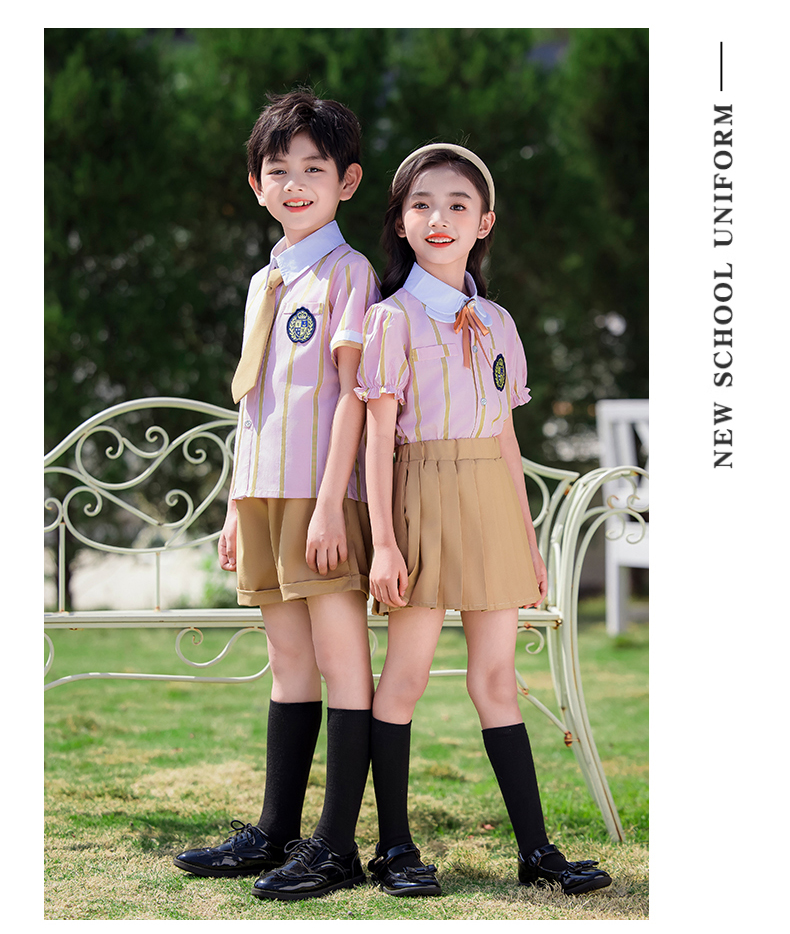 Comfortable and wear-resistant pink striped campus British style school uniform suit 215-900