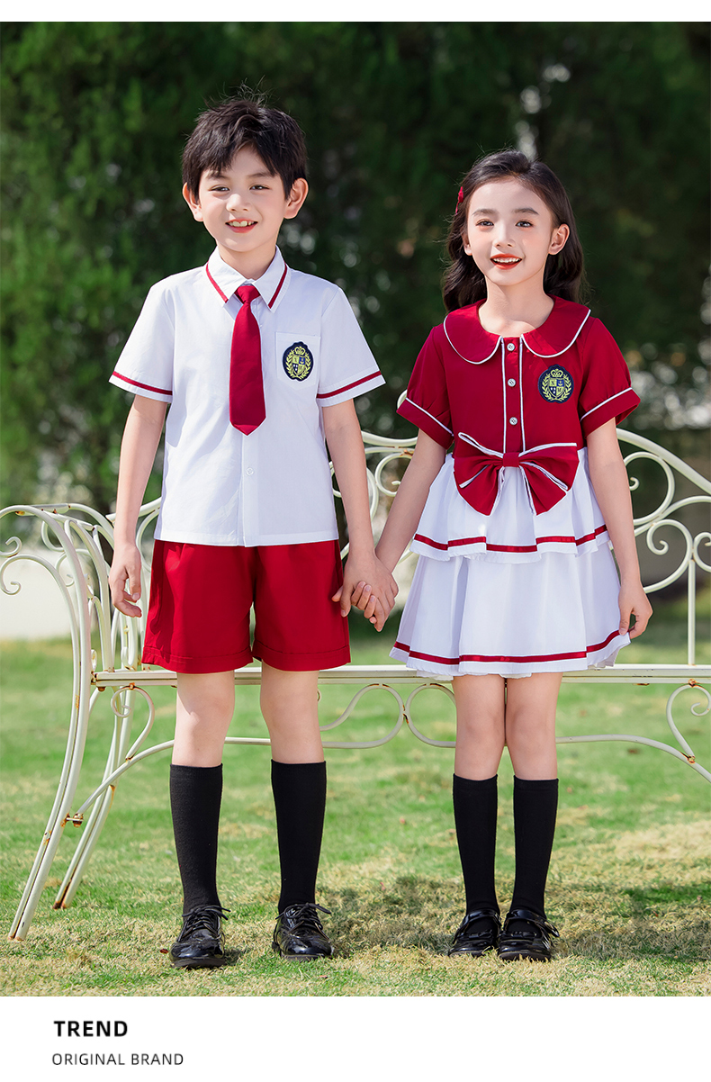 Soft and natural red and white lapel school uniform suit 215-905+911