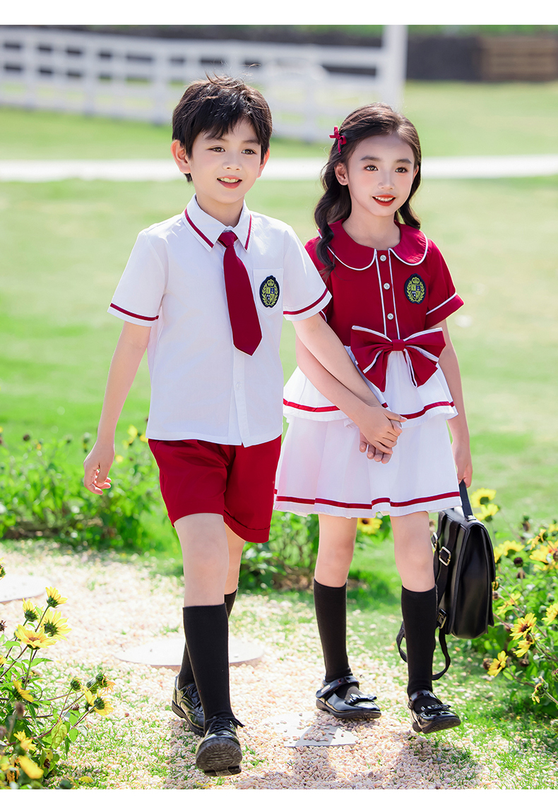 Soft and natural red and white lapel school uniform suit 215-905+911