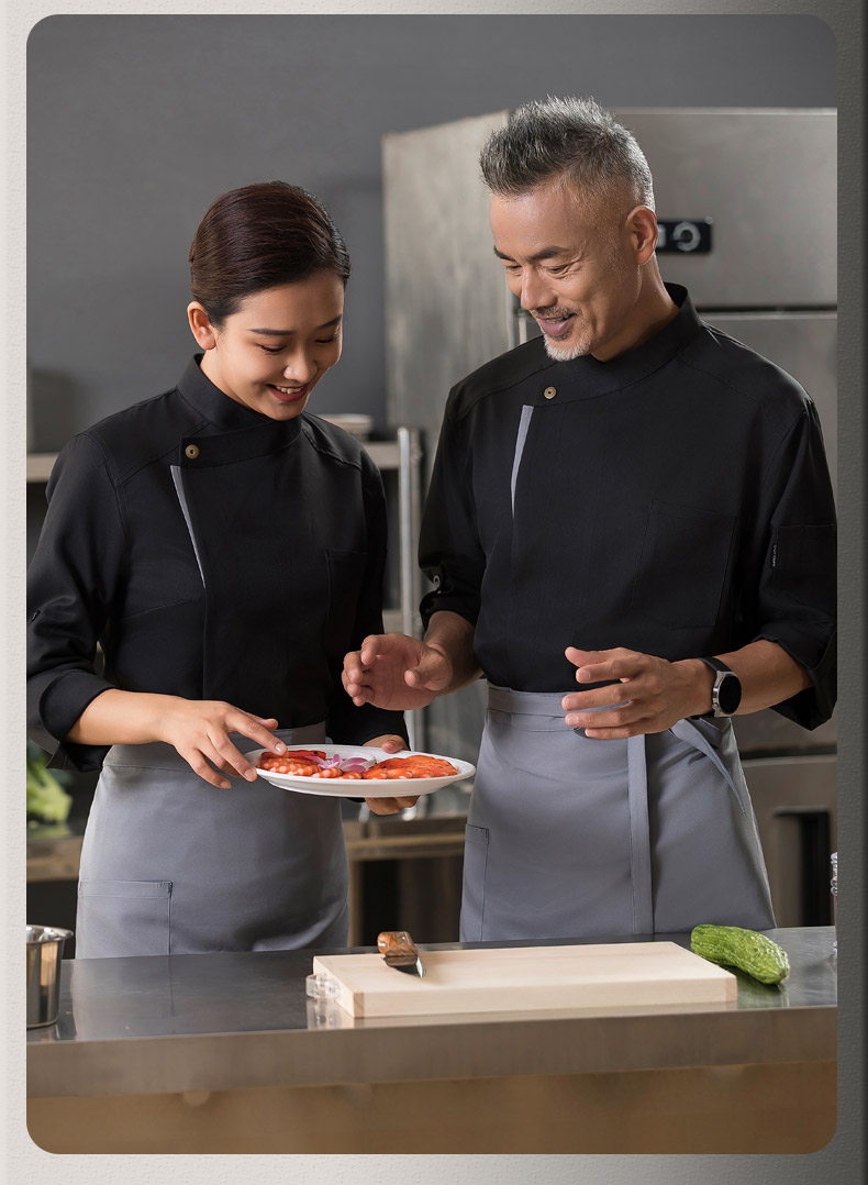 Gray edge snap button long sleeve chef uniform top H01-22102