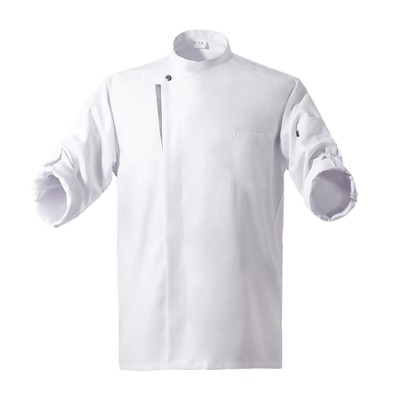 Gray edge snap button long sleeve chef uniform top H01-22102