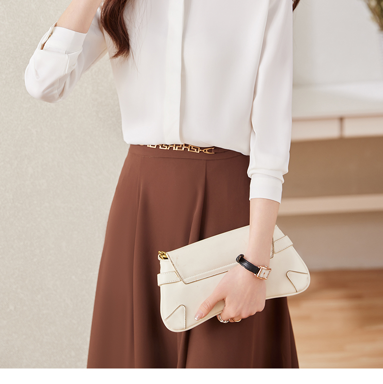 Spring and summer temperament professional solid color long-sleeved lapel shirt 104-Q6130 long-sleeved shirt top