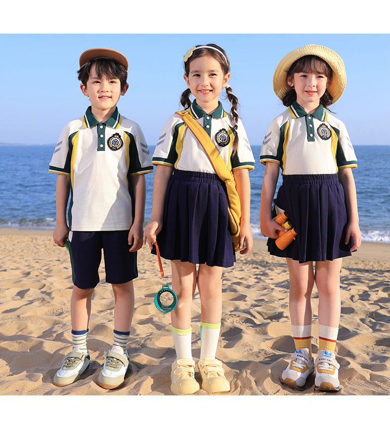 White and green lapel two-layer composite fabric school uniform suit summer style 168-6629