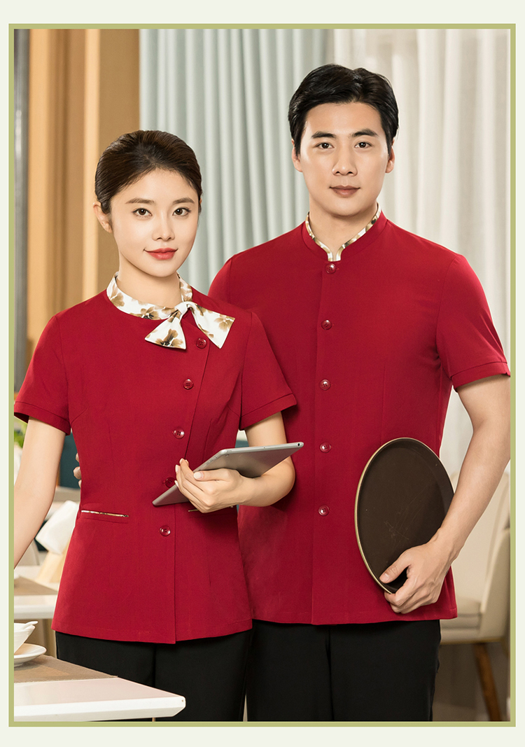 Chinese style floating collar light sweat-absorbent waiter short-sleeved work clothes H01-2024-9 men