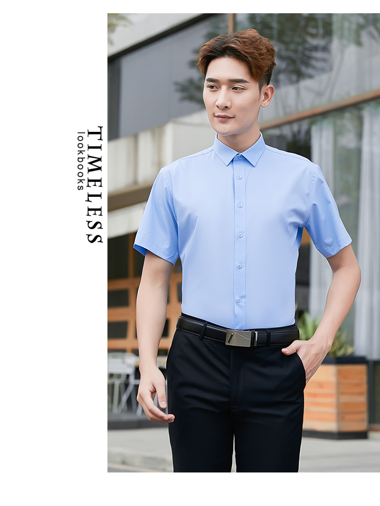 Professional commuting bamboo fiber small collar short-sleeved shirt men 180-000 men short-sleeved