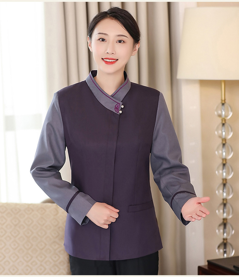 Collar flower cleaning work clothes long-sleeved tops for women H19-164-166