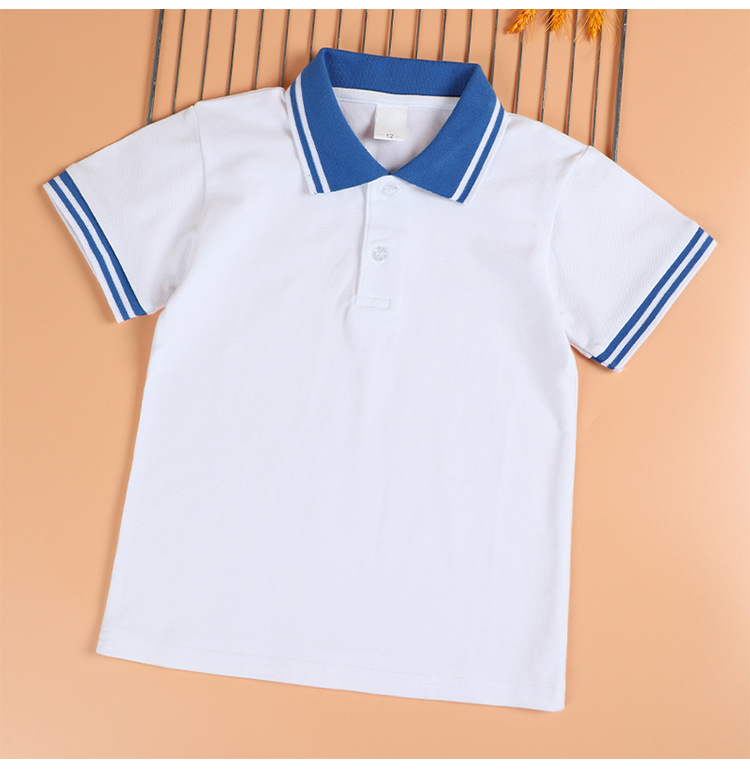 Boys and girls primary and secondary school students class uniform polo shirt long sleeve cotton white T-shirt G08-3680